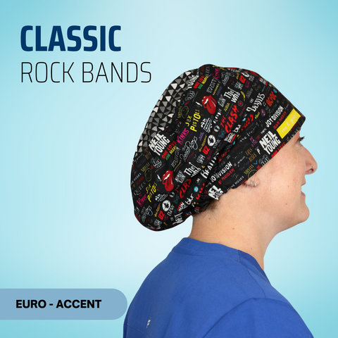 Classic Rock Bands - Scrub Cap - rae & grace - Euro - Accent Top