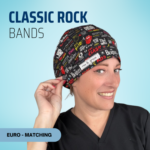 Classic Rock Bands - Scrub Cap - rae & grace - Euro - Matching Top