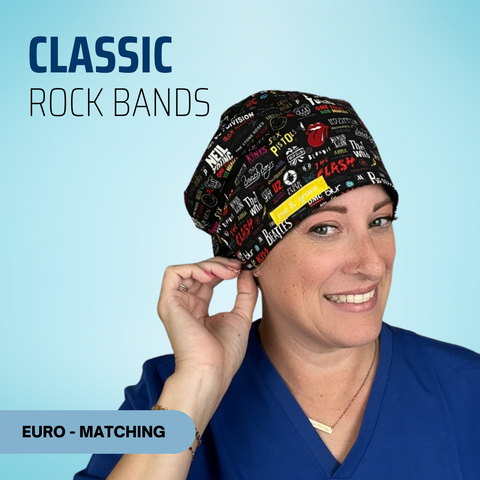 Classic Rock Bands - Scrub Cap - rae & grace - Euro - Matching Top