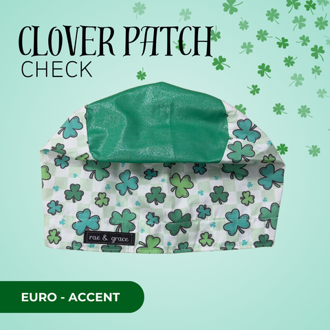 Clover Patch Check - Scrub Cap - rae & grace - Euro - Accent Top