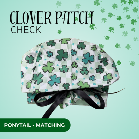 Clover Patch Check - Scrub Cap - rae & grace - Ponytail - Matching Top