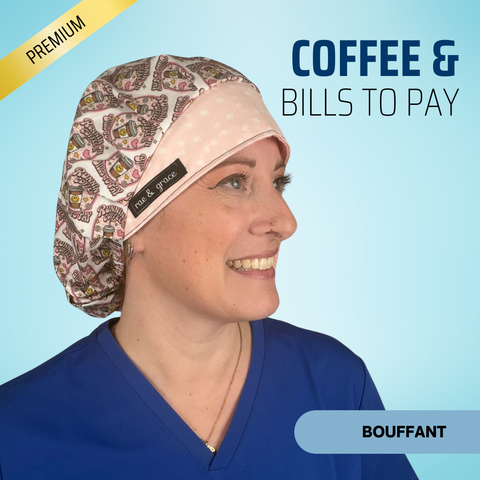 Coffee & Bills To Pay - Scrub Cap - rae & grace - Bouffant
