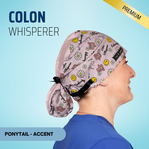 Colon Whisperer - Scrub Cap - rae & grace - Ponytail - Accent Top