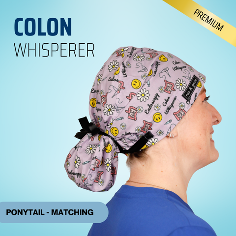 Colon Whisperer - Scrub Cap - rae & grace - Ponytail - Matching Top