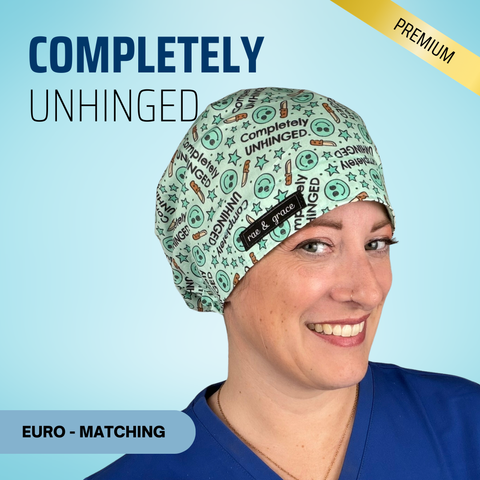 Completly Unhinged - Scrub Cap - rae & grace - Euro - Matching Top