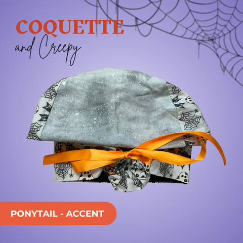 Coquette And Creepy - Scrub Cap - rae & grace - Ponytail - Accent Top