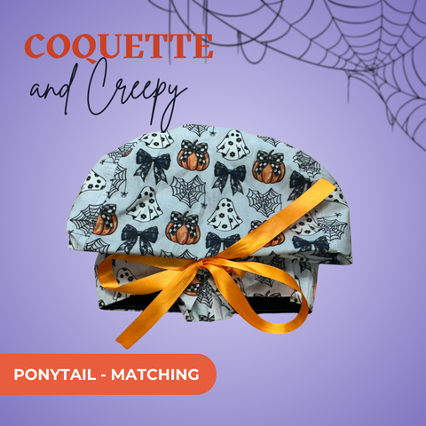 Coquette And Creepy - Scrub Cap - rae & grace - Ponytail - Matching Top