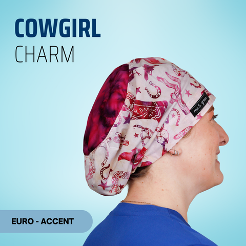 Cowgirl Charm - Scrub Cap - rae & grace - Euro - Accent Top