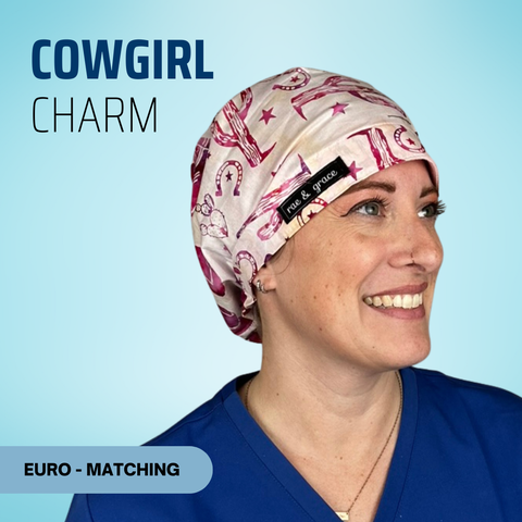 Cowgirl Charm - Scrub Cap - rae & grace - Euro - Matching Top
