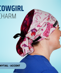 Cowgirl Charm - Scrub Cap - rae & grace - Ponytail - Accent Top