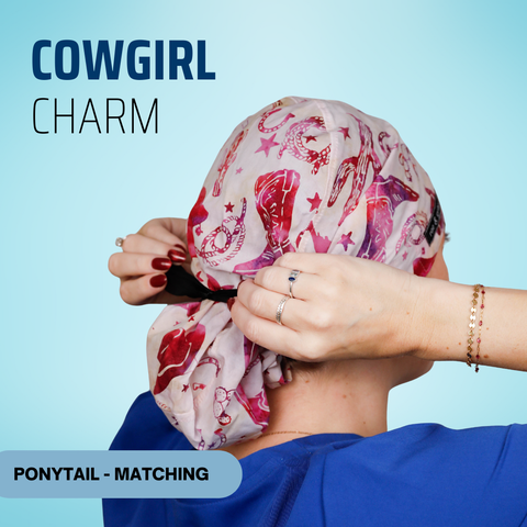 Cowgirl Charm - Scrub Cap - rae & grace - Ponytail - Matching Top
