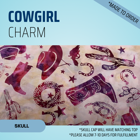 Cowgirl Charm - Scrub Cap - rae & grace - Skull Cap - Made to order Please allow 7-10 days for fulfillment.