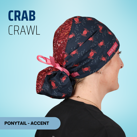 Crab Crawl - Scrub Cap - rae & grace - Ponytail - Accent Top