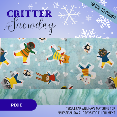 Critter Snow Day - Scrub Cap - rae & grace - Pixie - Made to order Please allow 7-10 days for fulfillment.