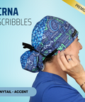 Crna Scribbles Blue - Scrub Cap - rae & grace - Ponytail - Accent Top