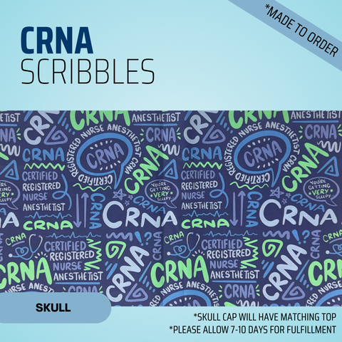 Crna Scribbles Blue - Scrub Cap - rae & grace - Skull Cap - Made to order Please allow 7-10 days for fulfillment.
