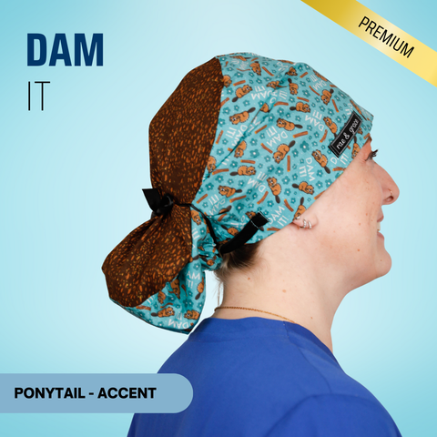 Dam It - Scrub Cap - rae & grace - Ponytail - Accent Top