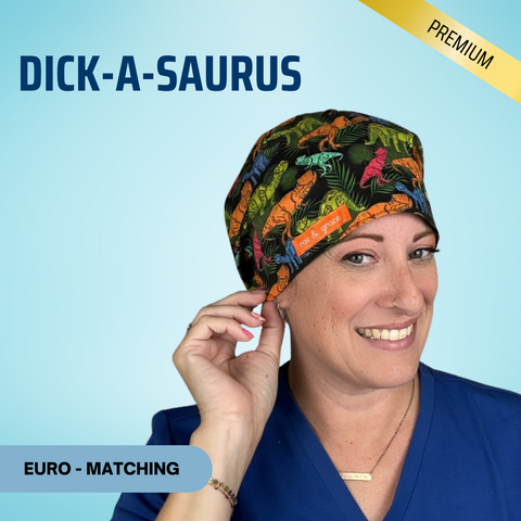 Dick-A-Saurus - Scrub Cap - rae & grace - Euro - Matching Top