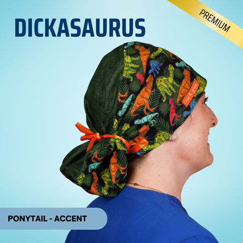 Dick-A-Saurus - Scrub Cap - rae & grace - Ponytail - Accent Top