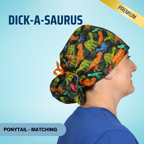 Dick-A-Saurus - Scrub Cap - rae & grace - Ponytail - Matching Top