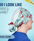 Do I Look Like I Rise And Shine - Scrub Cap - rae & grace - Ponytail - Accent Top