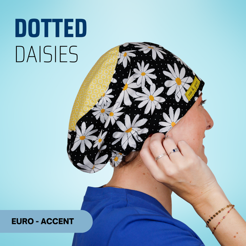 Dotted Daisies - Scrub Cap - rae & grace - Euro - Accent Top