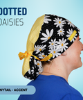 Dotted Daisies - Scrub Cap - rae & grace - Ponytail - Accent Top