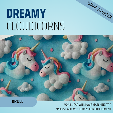 Dreamy Cloudicorns - Scrub Cap - rae & grace - Skull Cap - Made to order Please allow 7-10 days for fulfillment.