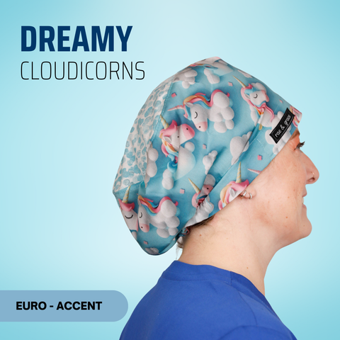 Dreamy Cloudicorns - Scrub Cap - rae & grace - Euro - Accent Top