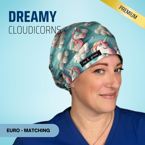 Dreamy Cloudicorns - Scrub Cap - rae & grace - Euro - Matching Top