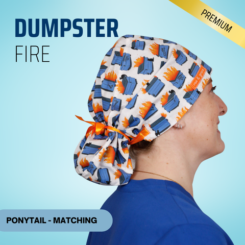 Dumpster Fire - Scrub Cap - rae & grace - Ponytail - Matching Top