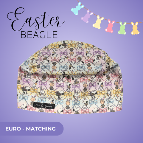 Easter Beagle - Scrub Cap - rae & grace - Euro - Matching Top
