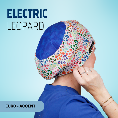 Electric Leopard - Scrub Cap - rae & grace - Euro - Accent Top