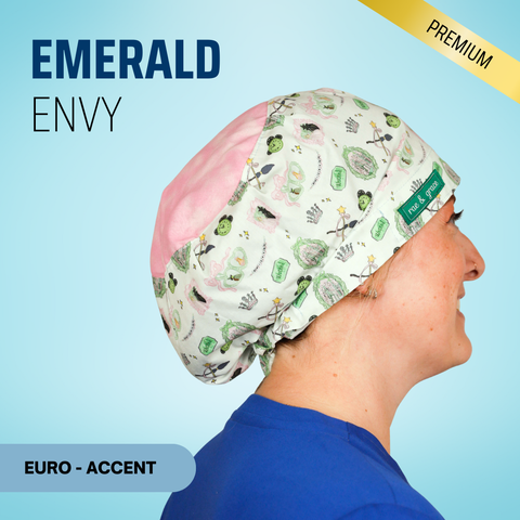 Emerald Envy  - Scrub Cap - rae & grace - Euro - Accent Top