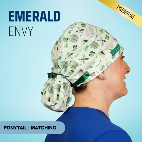 Emerald Envy  - Scrub Cap - rae & grace - Ponytail - Matching Top