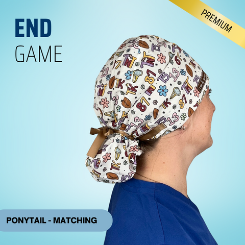 End Game - Scrub Cap - rae & grace - Ponytail - Matching Top