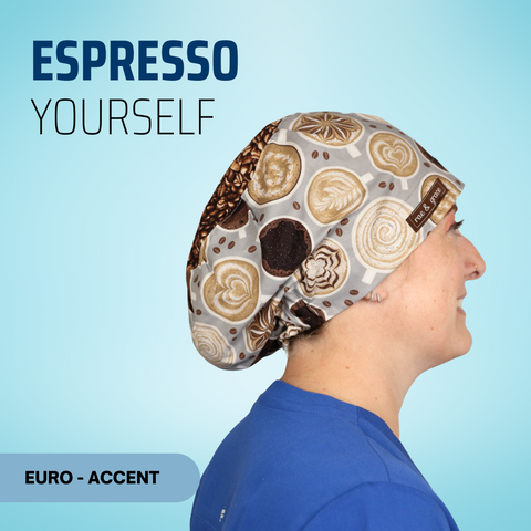 Espresso Yourself  - Scrub Cap - rae & grace - Euro - Accent Top