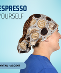 Espresso Yourself  - Scrub Cap - rae & grace - Ponytail - Accent Top