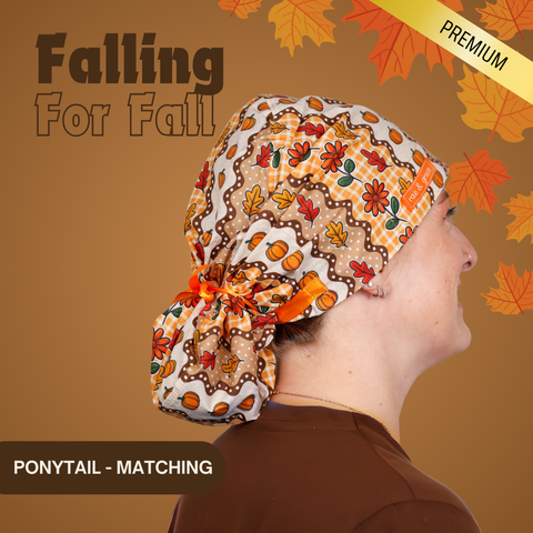 Falling For Fall  - Scrub Cap - rae & grace - Ponytail - Matching Top
