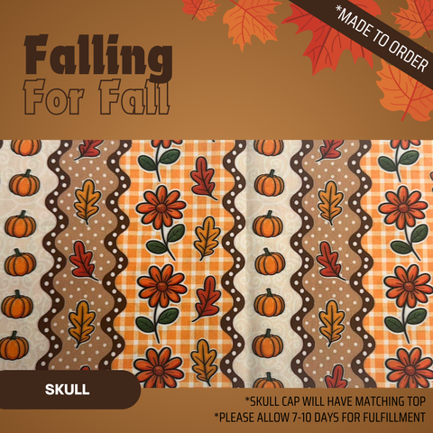 Falling For Fall  - Scrub Cap - rae & grace - Skull Cap - Made to order Please allow 7-10 days for fulfillment.