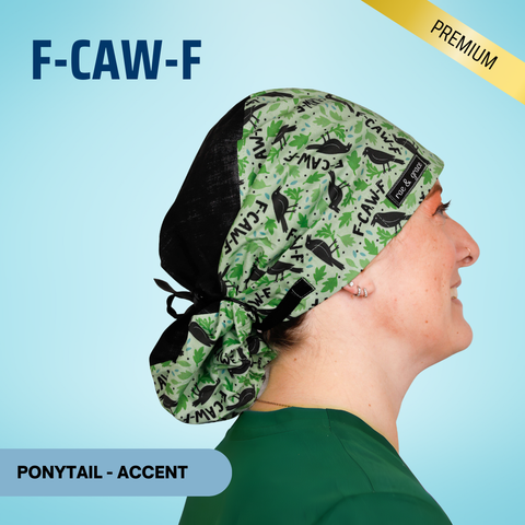F-Caw-F - Scrub Cap - rae & grace - Ponytail - Accent Top