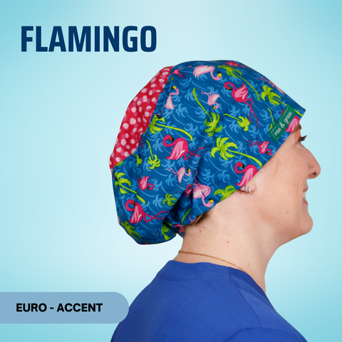 Flamingo - Scrub Cap - rae & grace - Euro - Accent Top