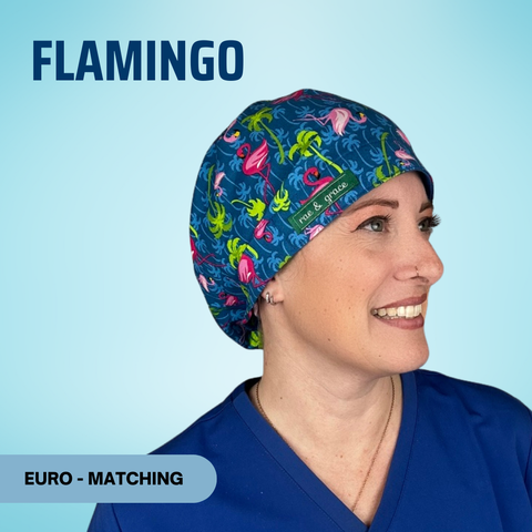 Flamingo - Scrub Cap - rae & grace - Euro - Matching Top