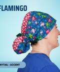 Flamingo - Scrub Cap - rae & grace - Ponytail - Accent Top