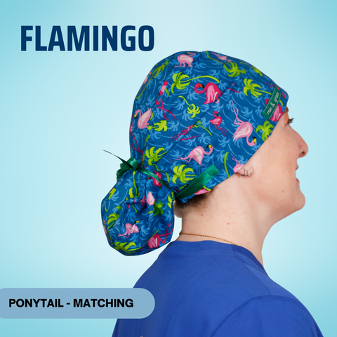Flamingo - Scrub Cap - rae & grace - Ponytail - Matching Top