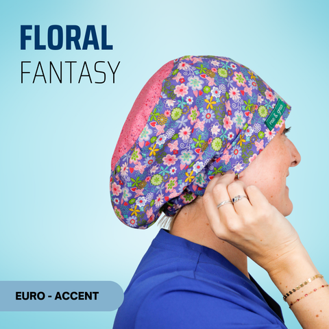 Floral Fantasy - Scrub Cap - rae & grace - Euro - Accent Top