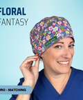 Floral Fantasy - Scrub Cap - rae & grace - Euro - Matching Top