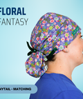 Floral Fantasy - Scrub Cap - rae & grace - Ponytail - Matching Top