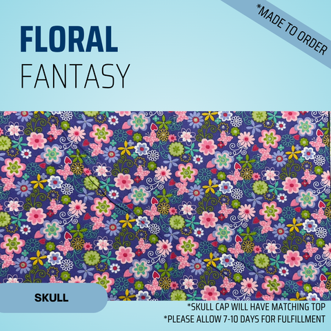 Floral Fantasy - Scrub Cap - rae & grace - Skull Cap - Made to order Please allow 7-10 days for fulfillment.