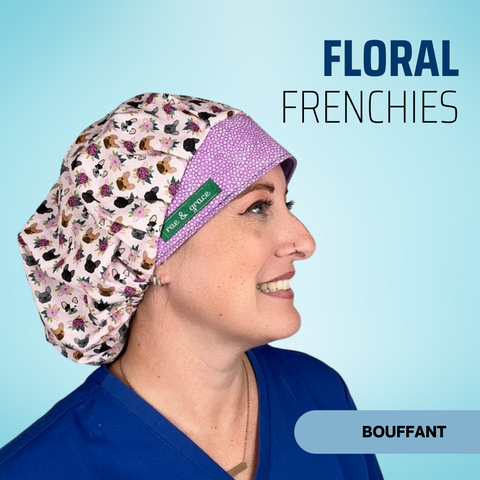 Floral Frenchies - Scrub Cap - rae & grace - Bouffant